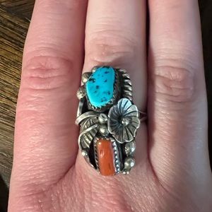 Sterling silver Turquoise & coral ring